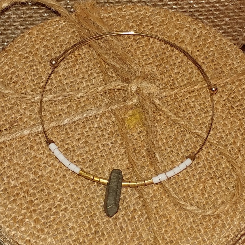 Gold & White Stone Wire Bracelet